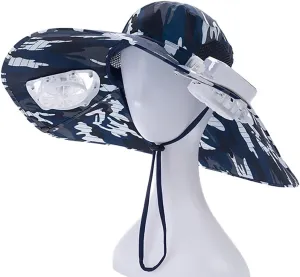 Mens Sun Hat with 2 Fan, Summer Cooling Wide Brim Bucket Hat, Beach Hat Garden Hat, Solar   USB Dual Power Supply