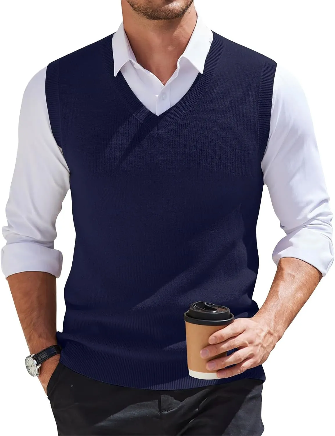 Men's Vest V Neck Knitted Tops 2025 Lightweight Relaxed Fit Sleeveless Pullover Business Work Solid Vest Sweater
