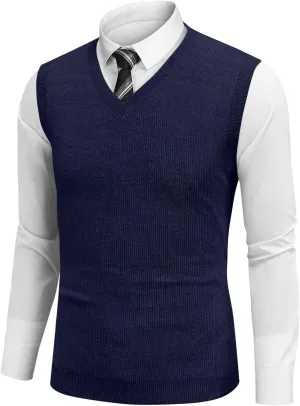 Men's Vest V Neck Knitted Tops 2025 Lightweight Relaxed Fit Sleeveless Pullover Business Work Solid Vest Sweater