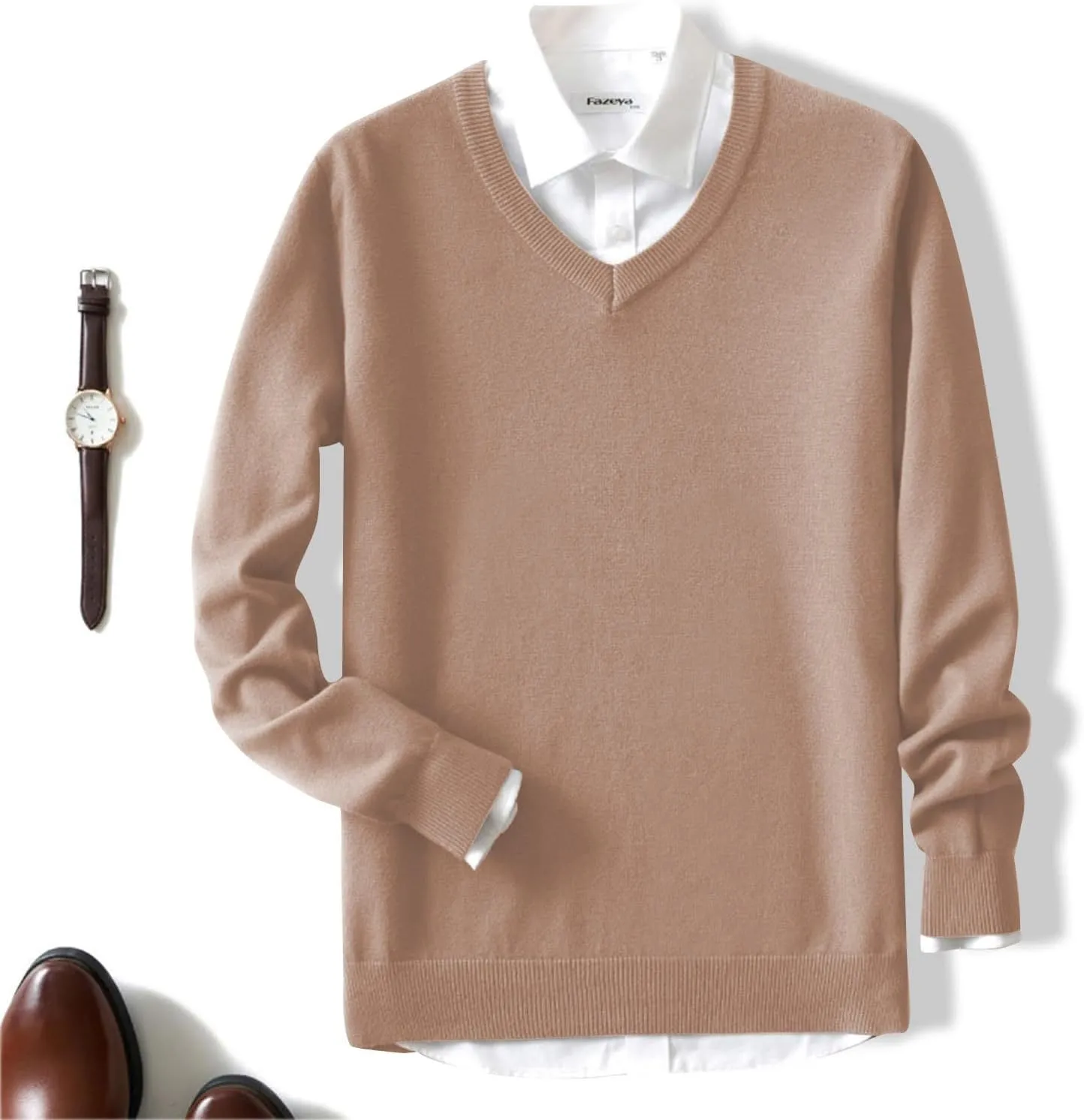 Men's Wool Blend V-Neck Sweater Relaxed Fit Thin Knit Soft Touch Long Sleeve Pullover Fashion Fall Winter Base Shirt