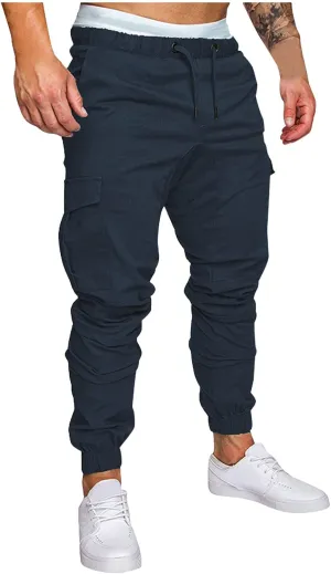 Mens Workout Cargo Sweatpants Heavyweight Fleece Cargo Sweatpants Stretch Elastic Waist Baggy Workout Jogger Pants