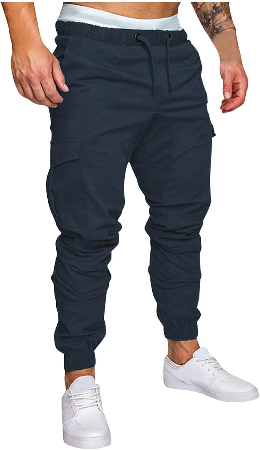 Mens Workout Cargo Sweatpants Heavyweight Fleece Cargo Sweatpants Stretch Elastic Waist Baggy Workout Jogger Pants