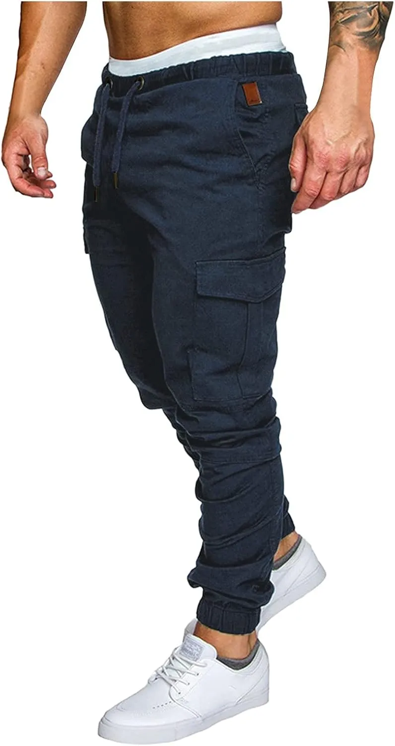 Mens Workout Cargo Sweatpants Heavyweight Fleece Cargo Sweatpants Stretch Elastic Waist Baggy Workout Jogger Pants