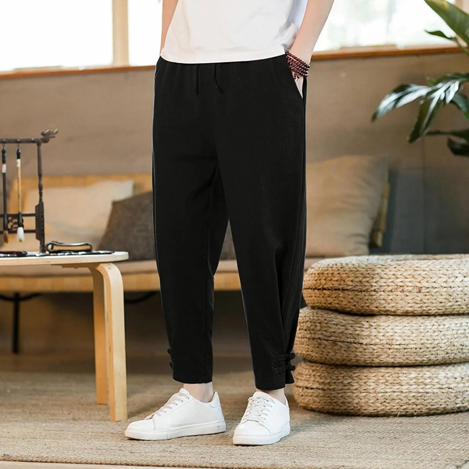 Mens Workout Cargo Sweatpants Pants Mens Athletic Workout Running Jogger Pants with Pockets Cargo Pants for Men Black