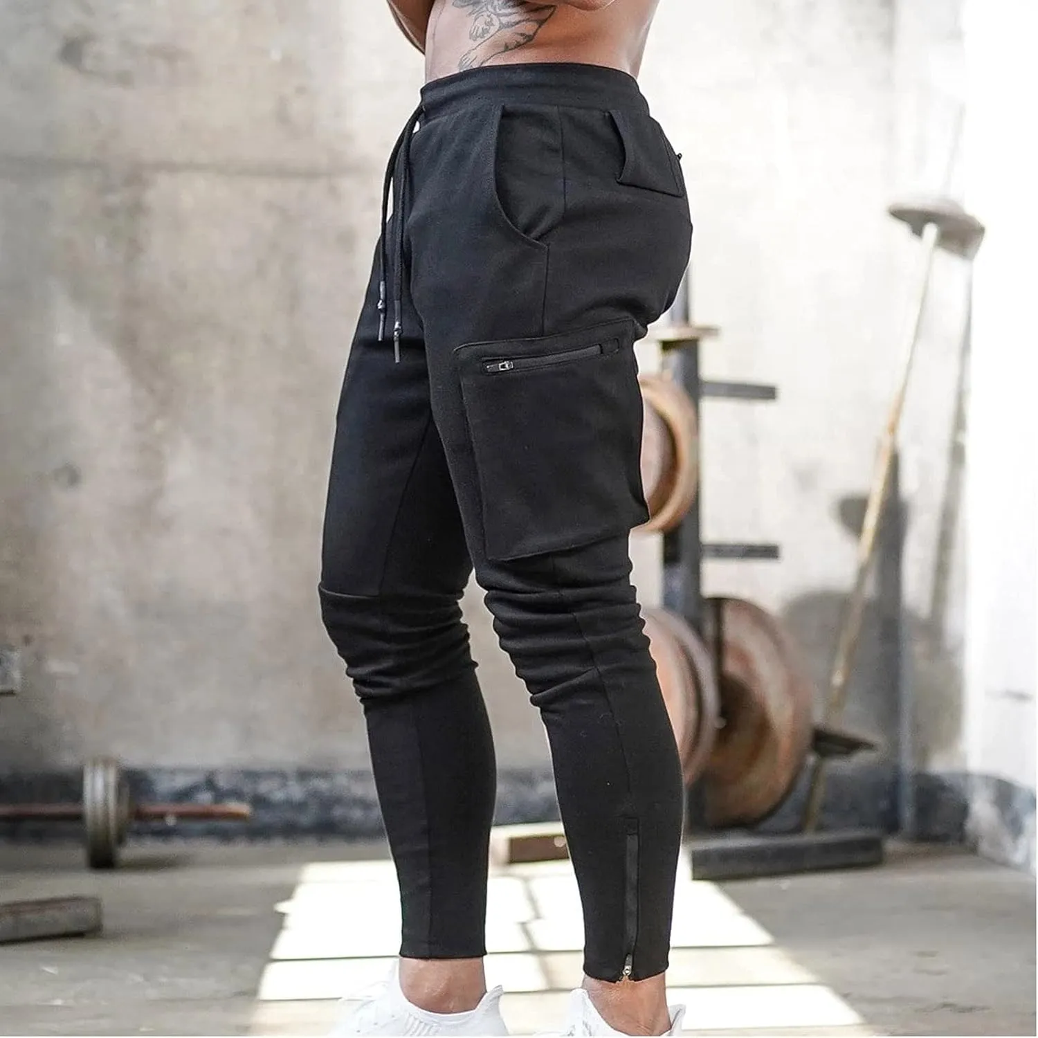 Mens Workout Cargo Sweatpants Trousers Work Wear Combat Fitness Drawstring Pockets Rope Loose Sweatpant 2023 Outdoor