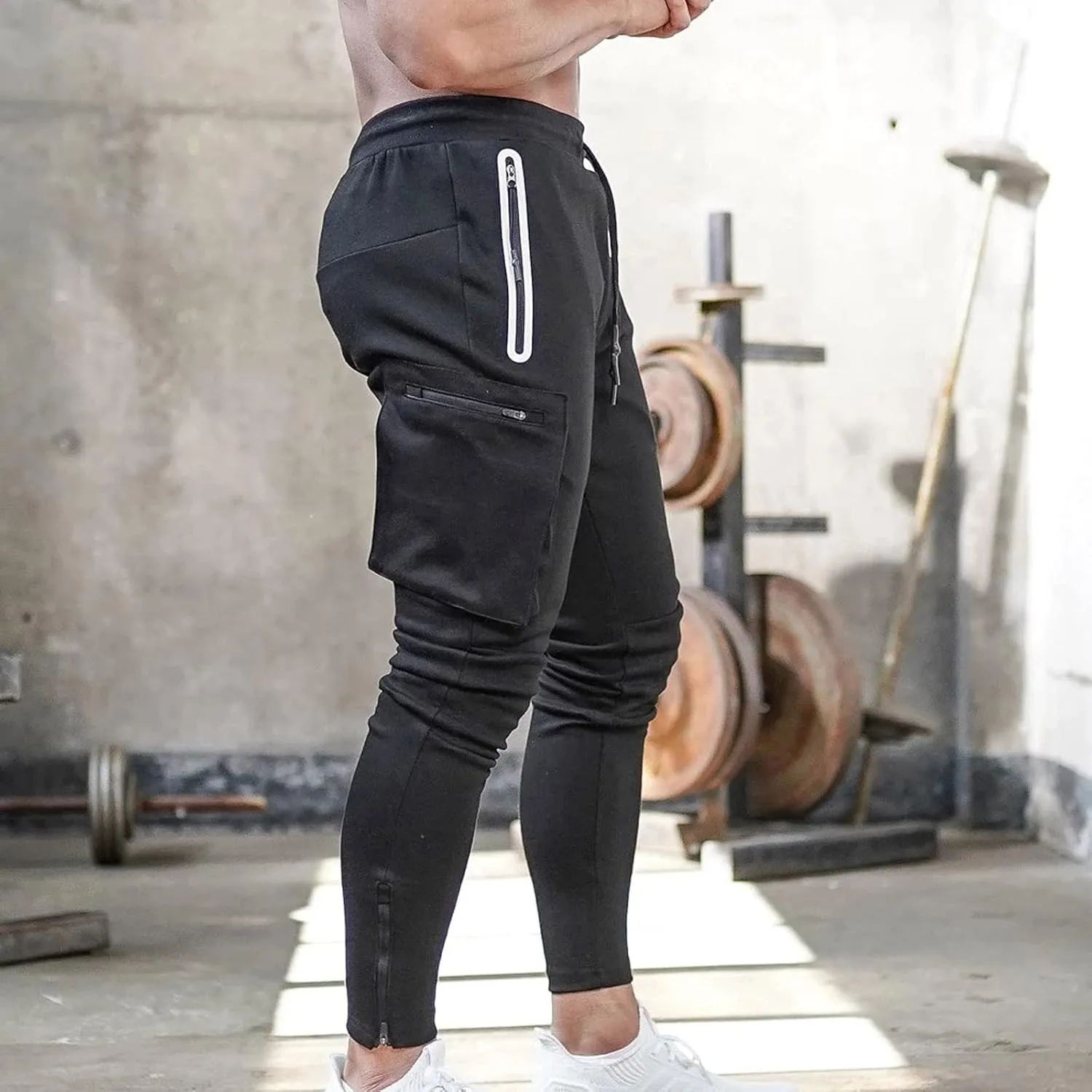 Mens Workout Cargo Sweatpants Trousers Work Wear Combat Fitness Drawstring Pockets Rope Loose Sweatpant 2023 Outdoor