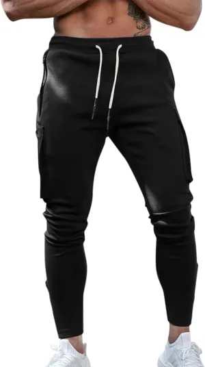 Mens Workout Cargo Sweatpants Trousers Work Wear Combat Fitness Drawstring Pockets Rope Loose Sweatpant 2023 Outdoor