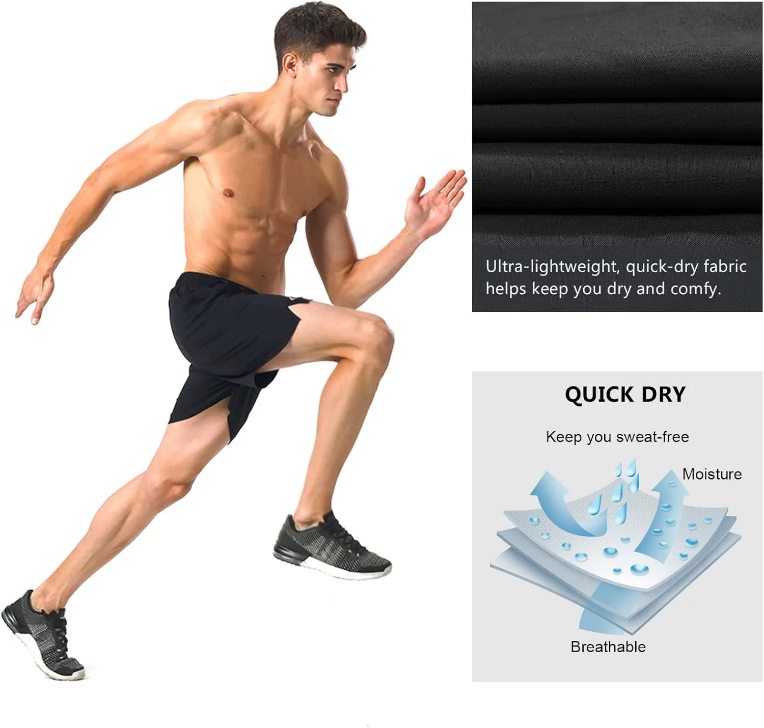 NAVISKIN Men's 5 inch Running Shorts Lightweight Quick Dry Workout Shorts Zipper Pocket