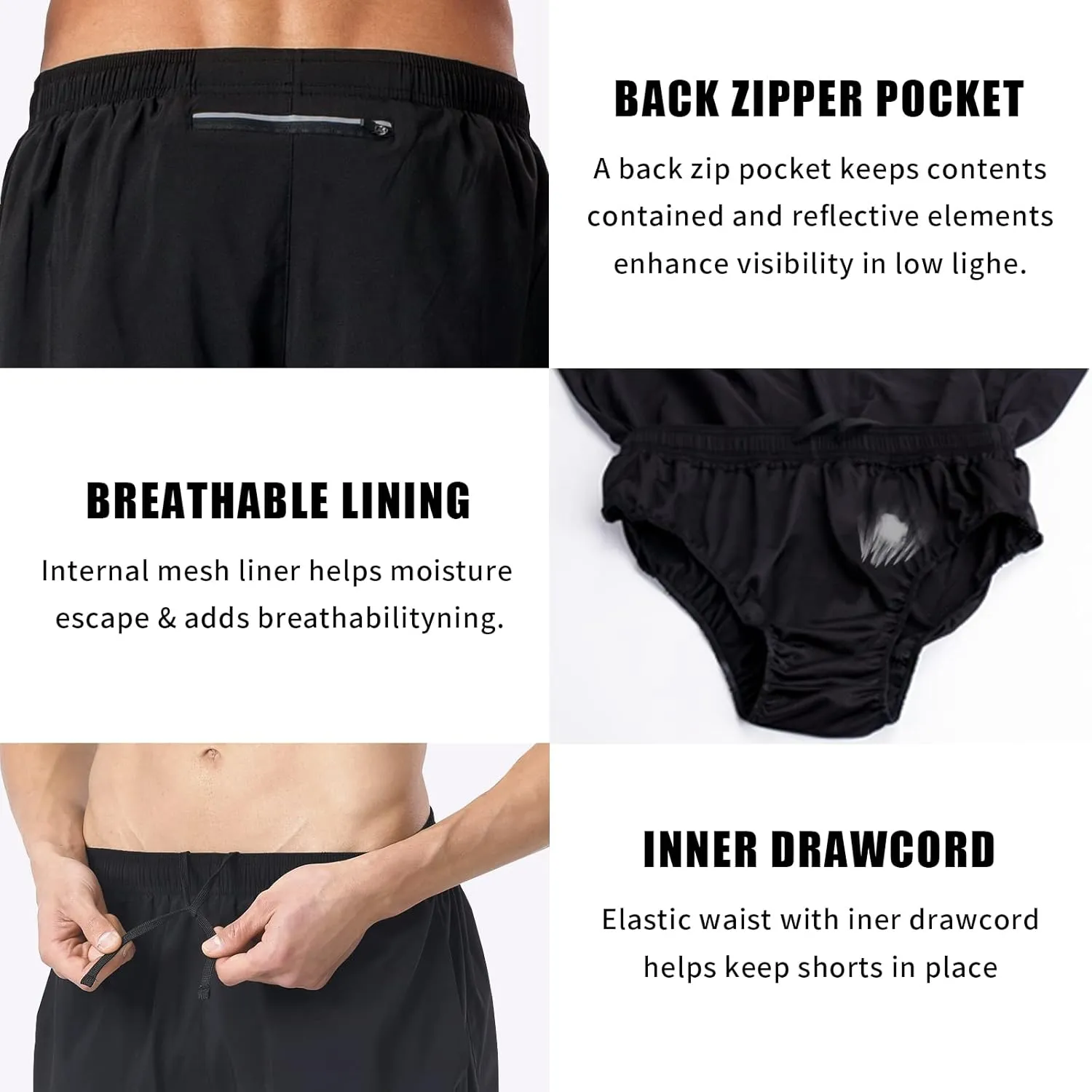 NAVISKIN Men's 5 inch Running Shorts Lightweight Quick Dry Workout Shorts Zipper Pocket