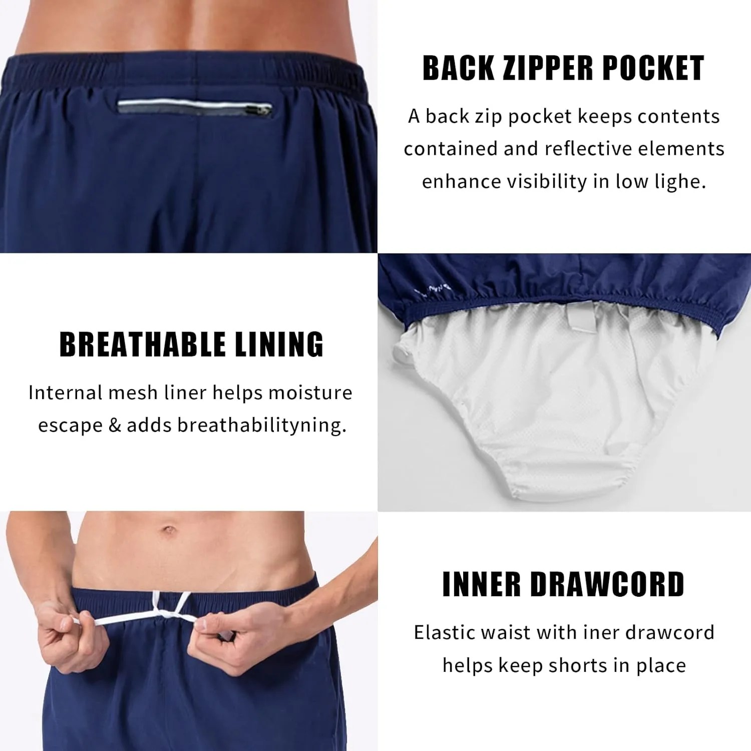 NAVISKIN Men's 5 inch Running Shorts Lightweight Quick Dry Workout Shorts Zipper Pocket