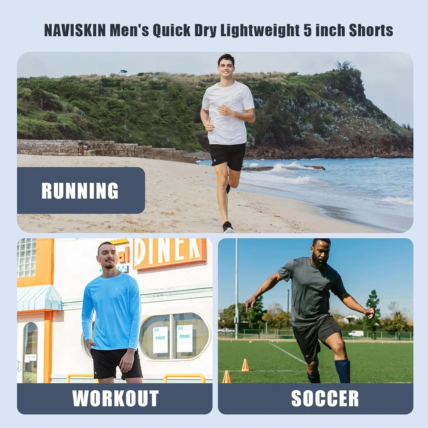 NAVISKIN Men's 5 inch Running Shorts Lightweight Quick Dry Workout Shorts Zipper Pocket