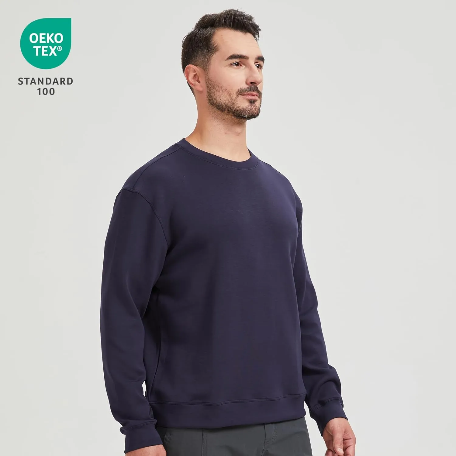 netdraw Men's Heavyweight Bamboo Viscose Scuba Sweatshirt Relaxed Fit Soft Smooth Knit Crewneck Spacer Pullovers