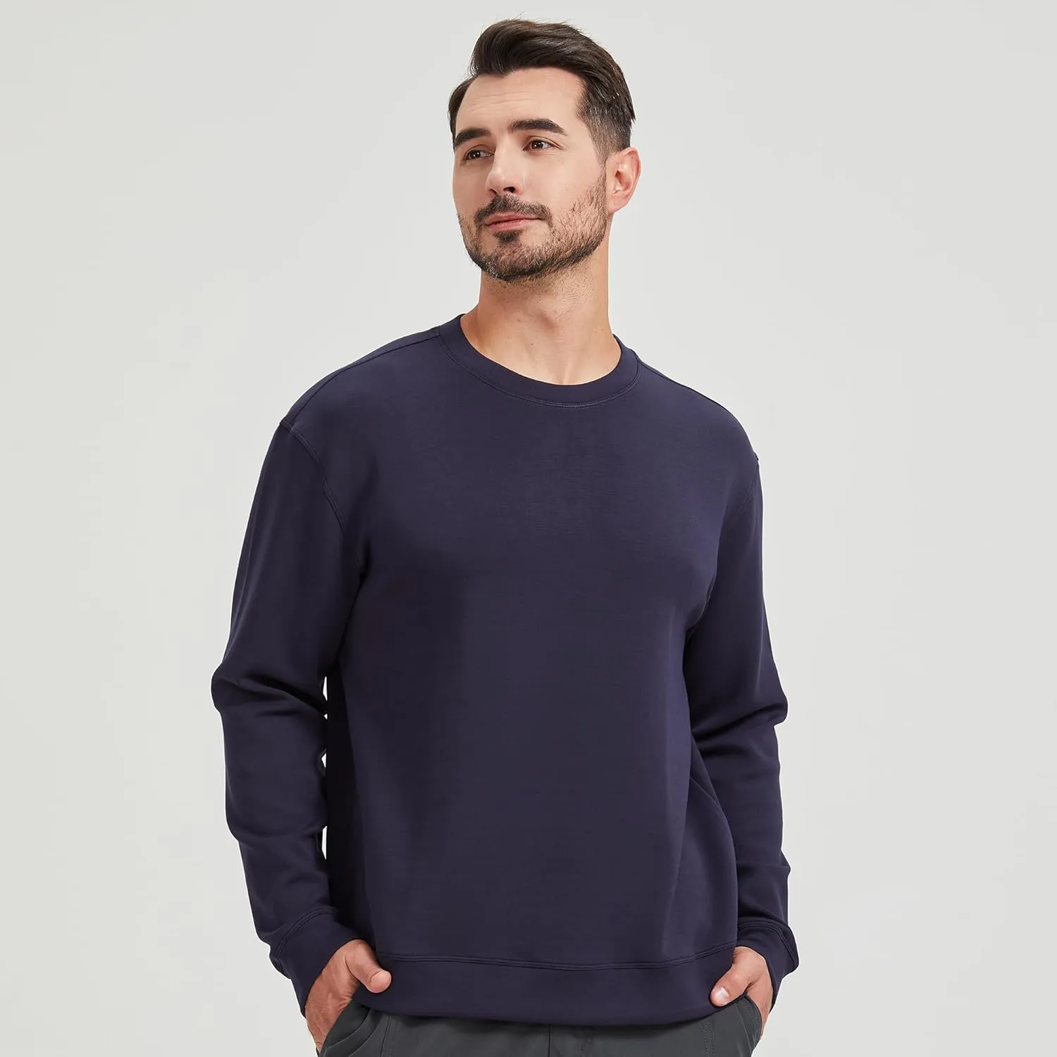 netdraw Men's Heavyweight Bamboo Viscose Scuba Sweatshirt Relaxed Fit Soft Smooth Knit Crewneck Spacer Pullovers
