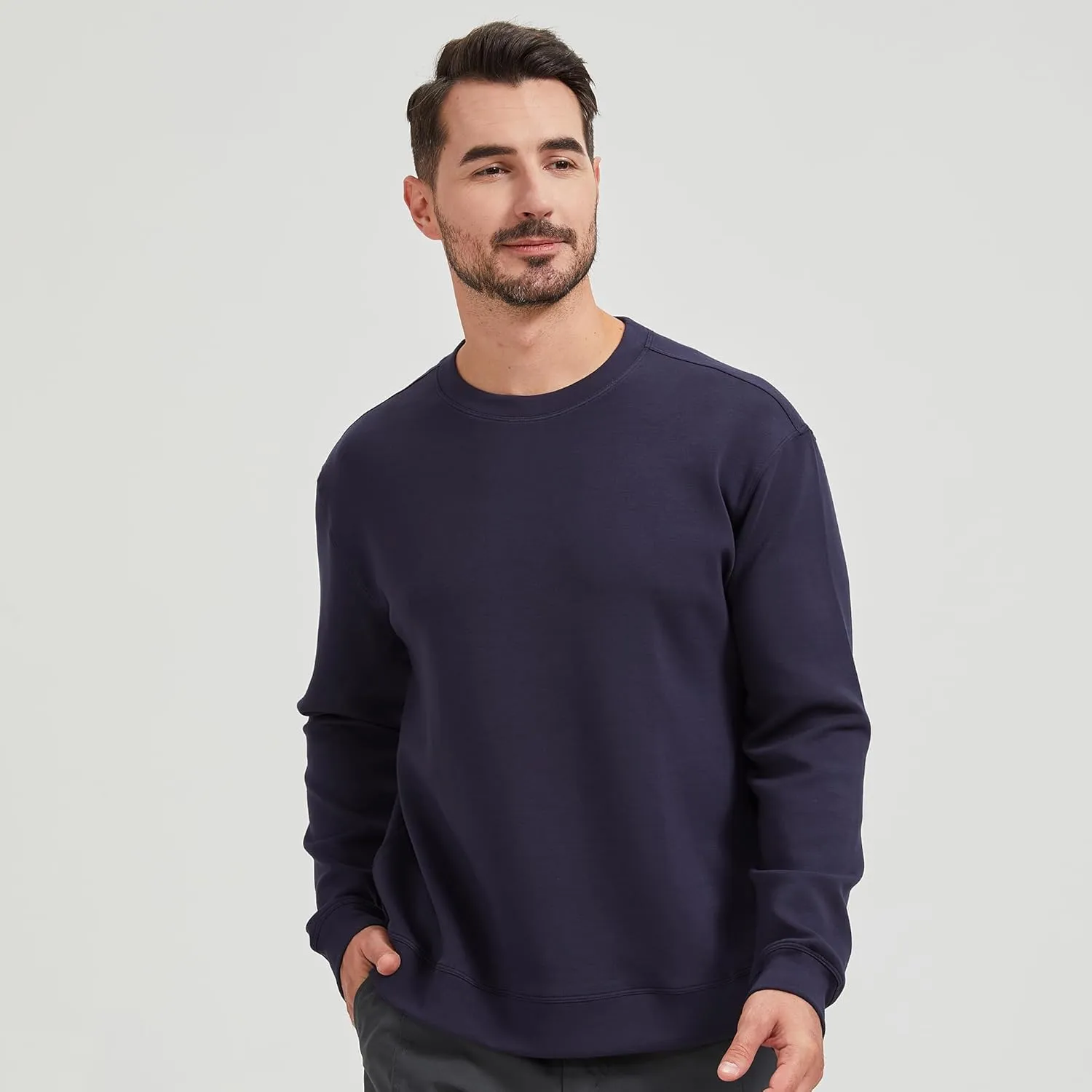 netdraw Men's Heavyweight Bamboo Viscose Scuba Sweatshirt Relaxed Fit Soft Smooth Knit Crewneck Spacer Pullovers