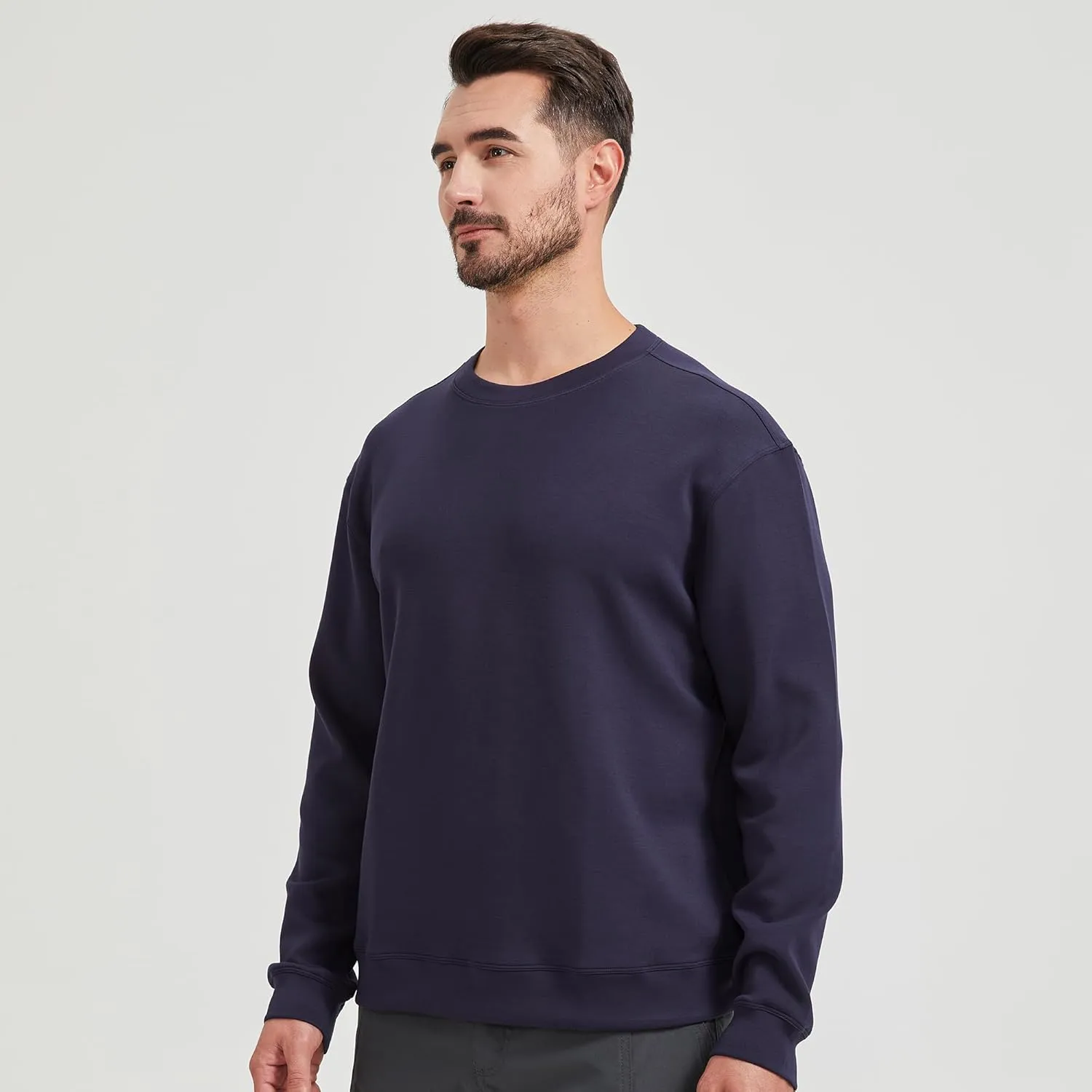 netdraw Men's Heavyweight Bamboo Viscose Scuba Sweatshirt Relaxed Fit Soft Smooth Knit Crewneck Spacer Pullovers