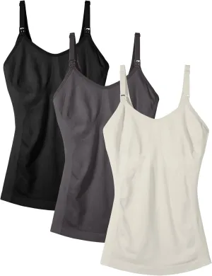 Nursing Tanks for Women Breastfeeding - Seamless Maternity Cami Shirts Pregnancy Tops (3 Packs)