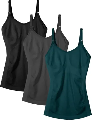 Nursing Tanks for Women Breastfeeding - Seamless Maternity Cami Shirts Pregnancy Tops (3 Packs)