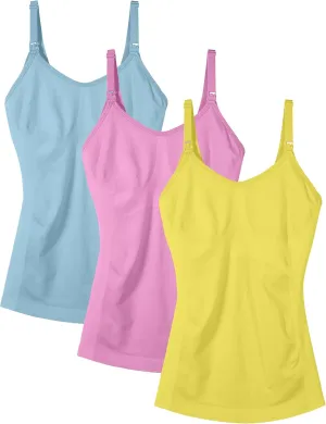 Nursing Tanks for Women Breastfeeding - Seamless Maternity Cami Shirts Pregnancy Tops (3 Packs)