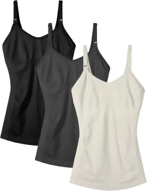 Nursing Tanks for Women Breastfeeding - Seamless Maternity Cami Shirts Pregnancy Tops (3 Packs)