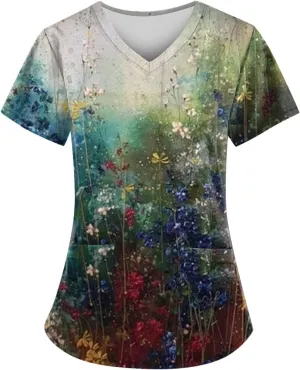 OIOLOYJM Plus Size Scrubs for Women Nurse Gifts Printed Tops Medical Nursing Stretchy Shirts