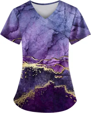 OIOLOYJM Plus Size Scrubs for Women Nurse Gifts Printed Tops Medical Nursing Stretchy Shirts