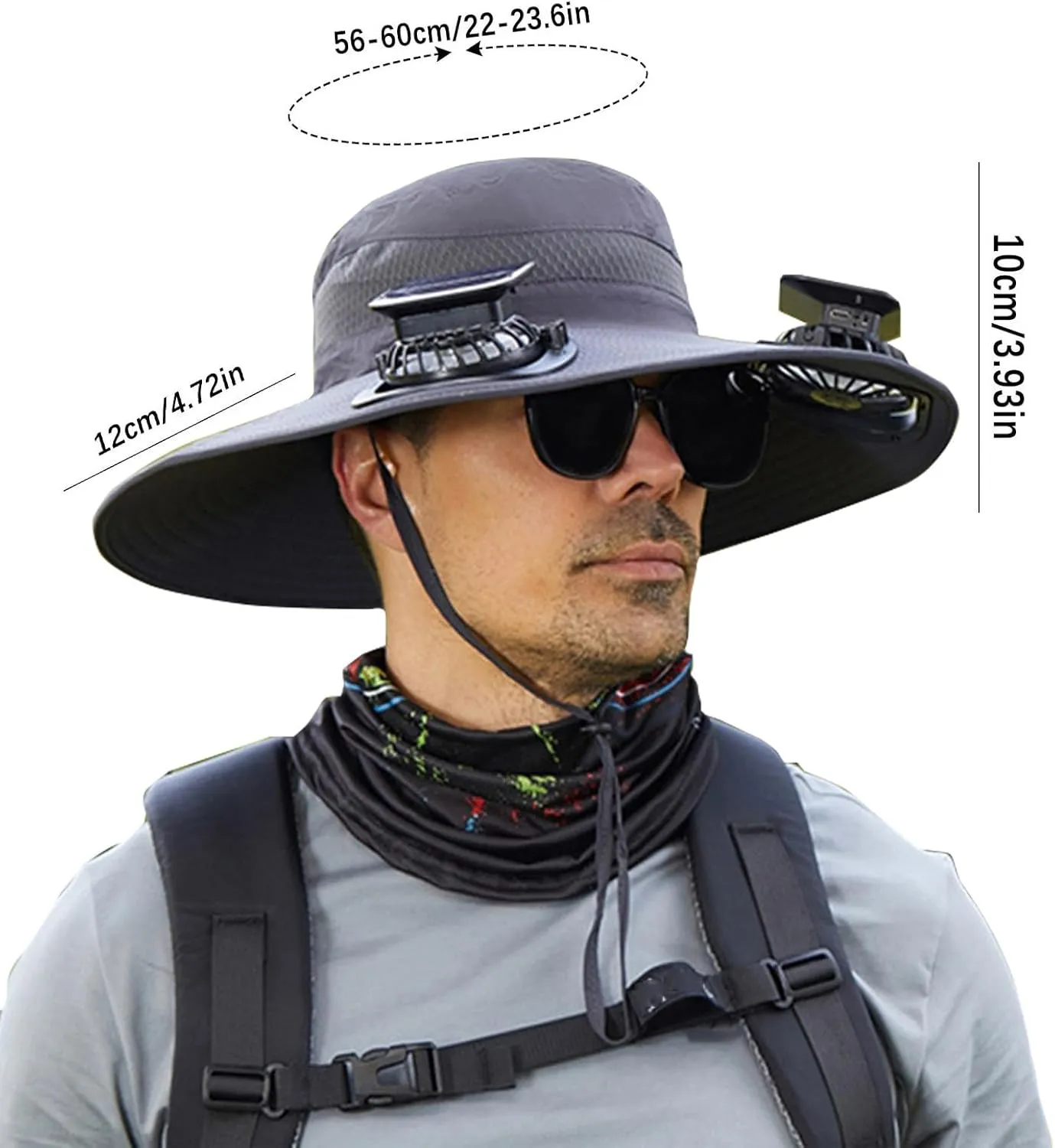Outdoor Solar Fan Hat Mens Wide Brim UPF 50  Fishing & Beach Sun Hats, Solar & USB Waterproof Hiking Camping Hat for Unisex