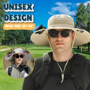 Outdoor Wide Brim Sun Hat with 2 Solar Fan Sun Bucket Hat for Men Women UPF 50  Bucket Fishing & Beach Hat with Fan Built in