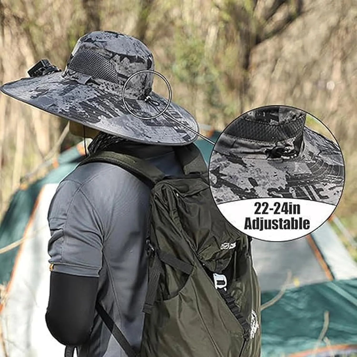 Outdoor Wide Brim Sun Hat with 2 Solar Fan, Sun Bucket Hat for Men Women, UPF 50  Outdoor, Hiking Camping Fishing Hat
