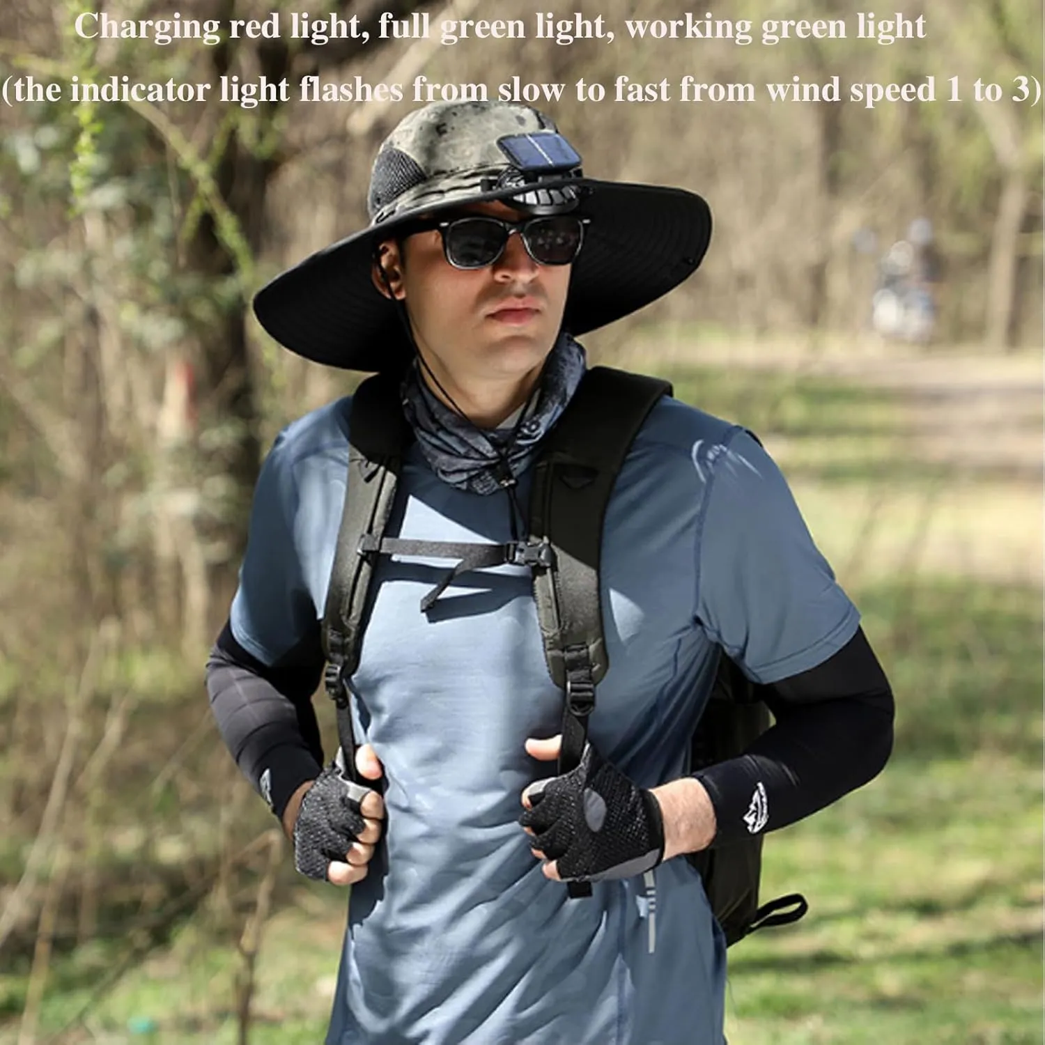 Outdoor Wide Brim Sun Hat with 2 Solar Fan, Sun Bucket Hat for Men Women, UPF 50  Outdoor, Hiking Camping Fishing Hat