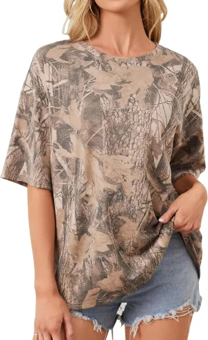 Oversized Camo T Shirts for Women Men Maple Leaf Short Sleeve Camo Tee Shirt Summer Casual Graphic Tops Streetwear