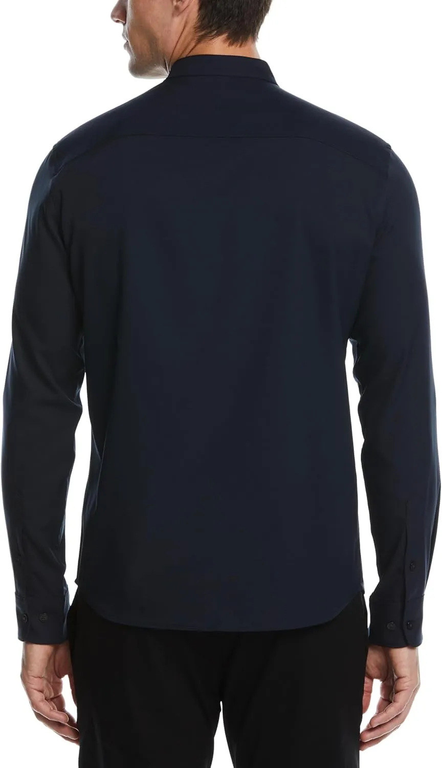Perry Ellis Men's Untucked Total Stretch Slim Fit Banded Collar Shirt