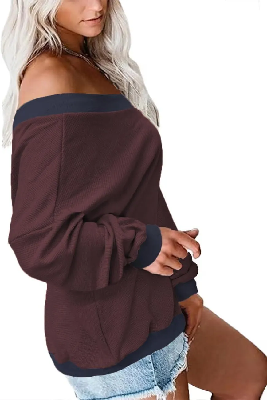Plus-Size-Sweaters for Women Long Sleeve Waffle Knit V Neck Pullover Tops 1X-5X