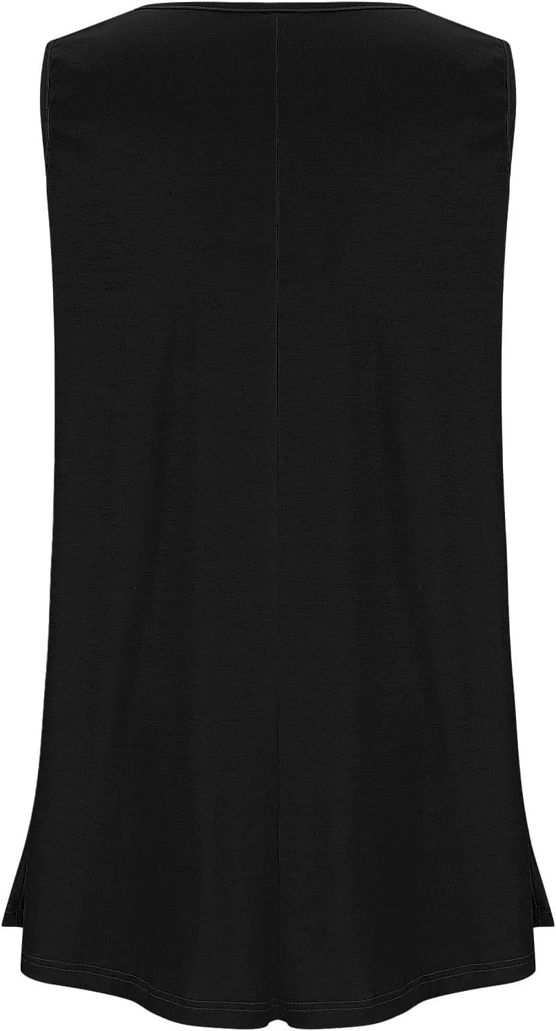 Plus Size Tank Tops for Women Stretchy Round Neck Shirts Comfortable Sleeveless Solid Flowy Tops Summer Clothes
