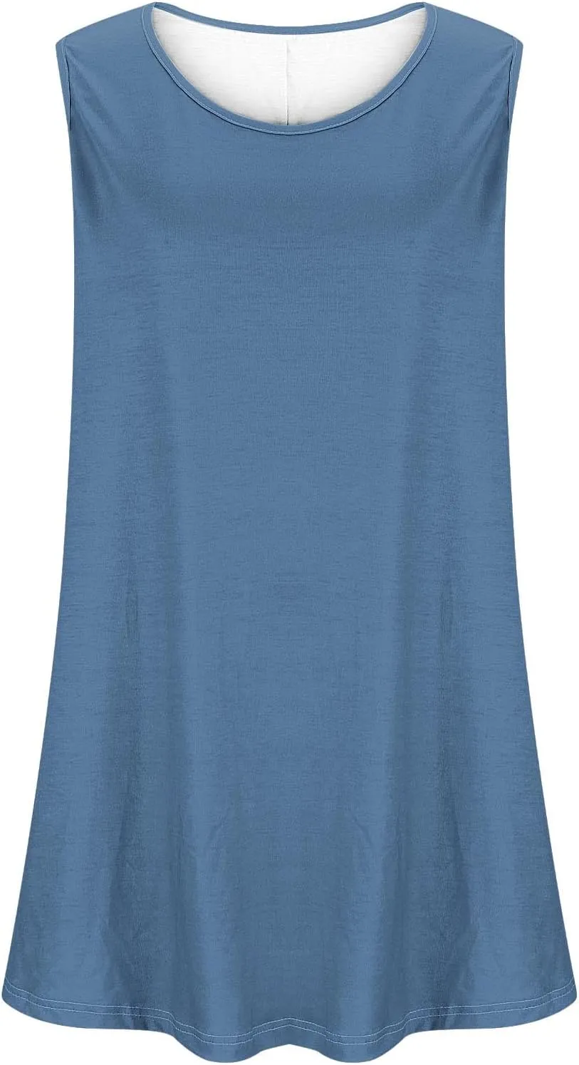 Plus Size Tank Tops for Women Stretchy Round Neck Shirts Comfortable Sleeveless Solid Flowy Tops Summer Clothes