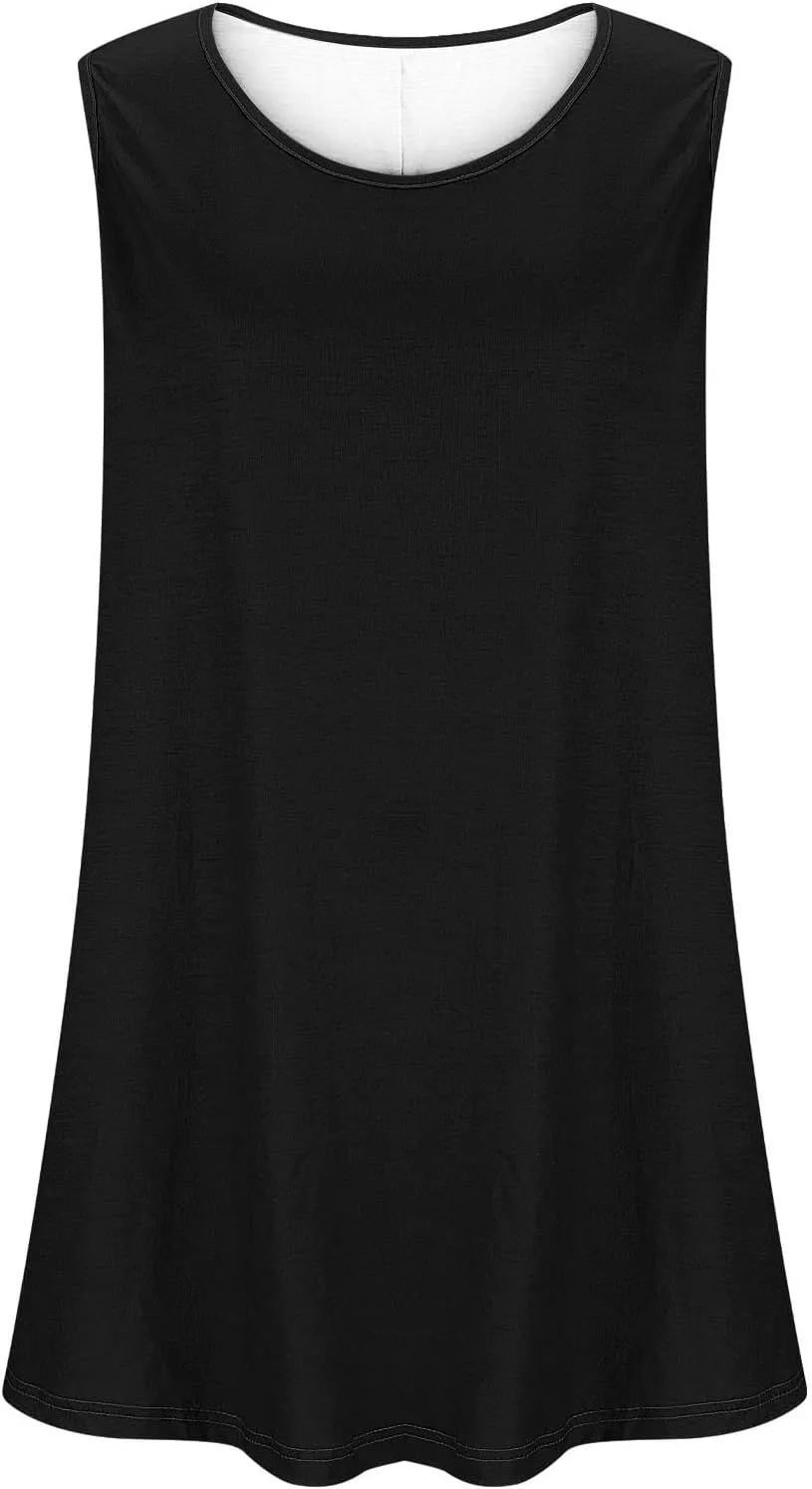 Plus Size Tank Tops for Women Stretchy Round Neck Shirts Comfortable Sleeveless Solid Flowy Tops Summer Clothes