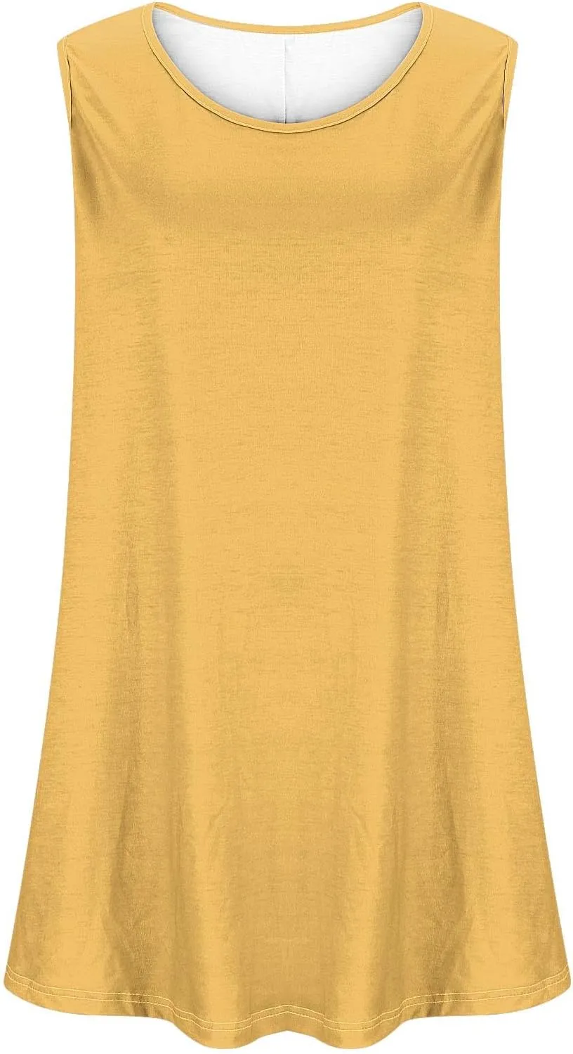 Plus Size Tank Tops for Women Stretchy Round Neck Shirts Comfortable Sleeveless Solid Flowy Tops Summer Clothes
