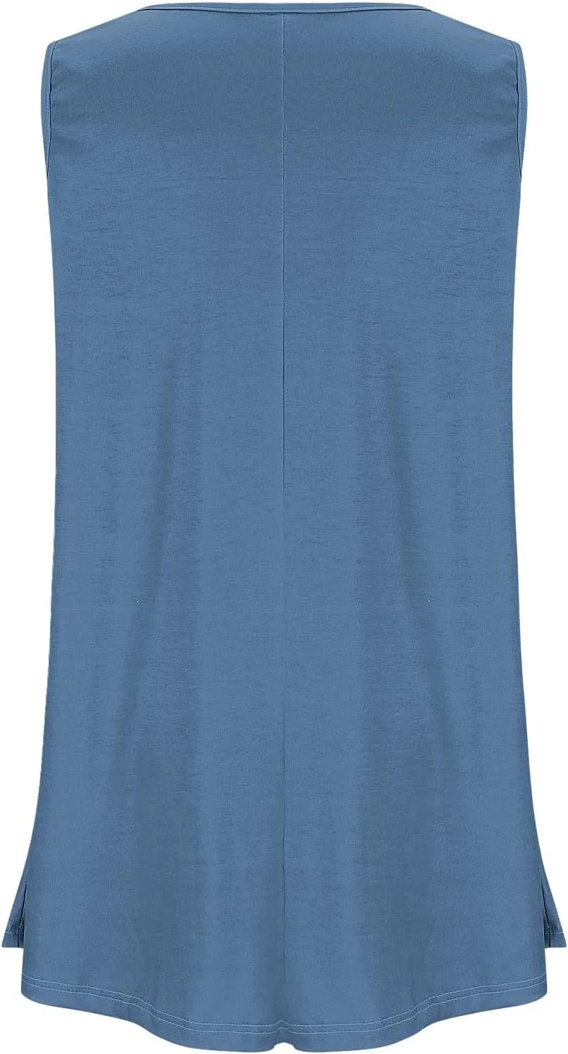 Plus Size Tank Tops for Women Stretchy Round Neck Shirts Comfortable Sleeveless Solid Flowy Tops Summer Clothes
