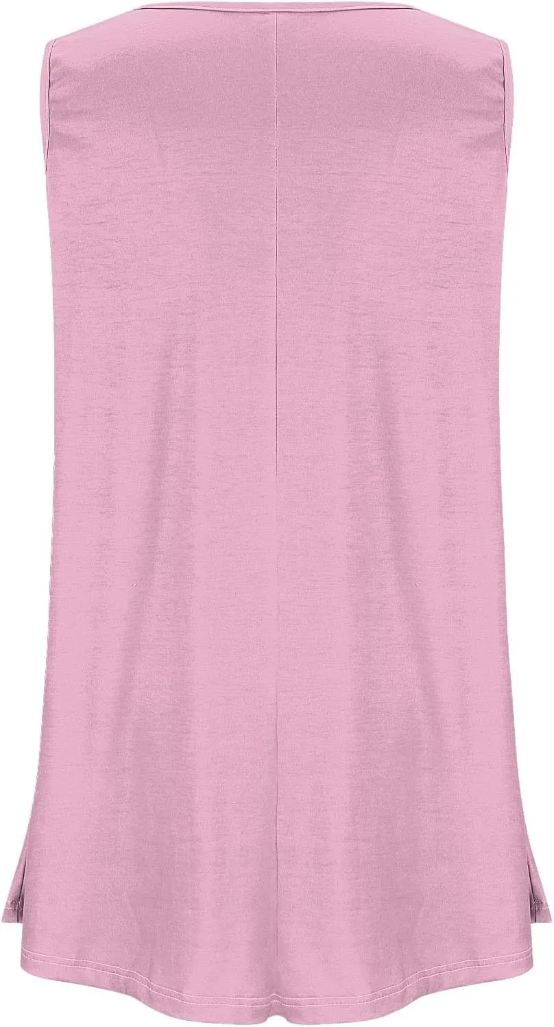 Plus Size Tank Tops for Women Stretchy Round Neck Shirts Comfortable Sleeveless Solid Flowy Tops Summer Clothes