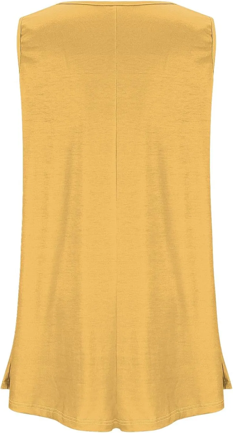 Plus Size Tank Tops for Women Stretchy Round Neck Shirts Comfortable Sleeveless Solid Flowy Tops Summer Clothes