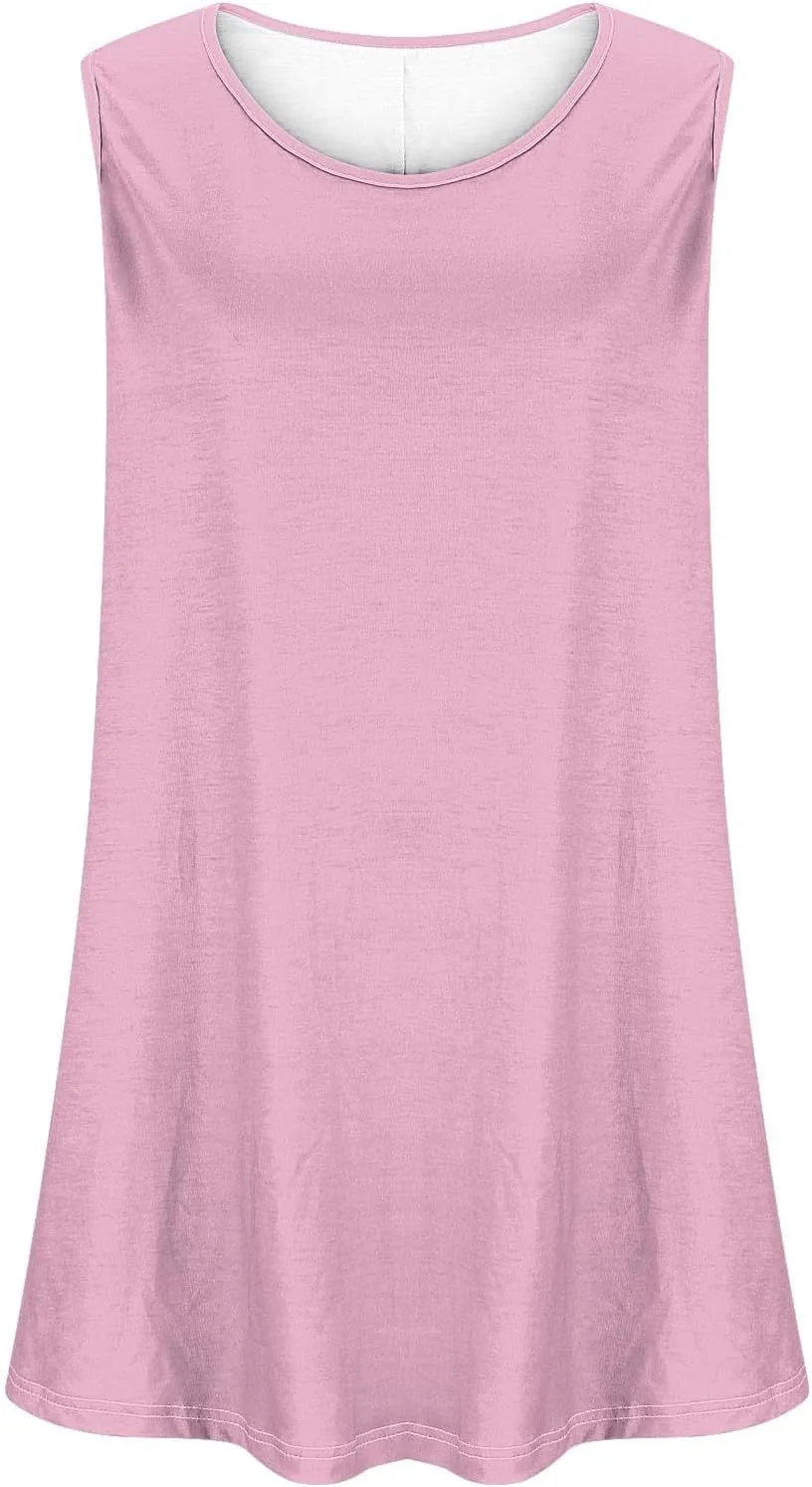 Plus Size Tank Tops for Women Stretchy Round Neck Shirts Comfortable Sleeveless Solid Flowy Tops Summer Clothes
