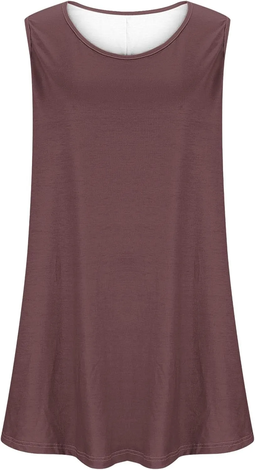 Plus Size Tank Tops for Women Stretchy Round Neck Shirts Comfortable Sleeveless Solid Flowy Tops Summer Clothes