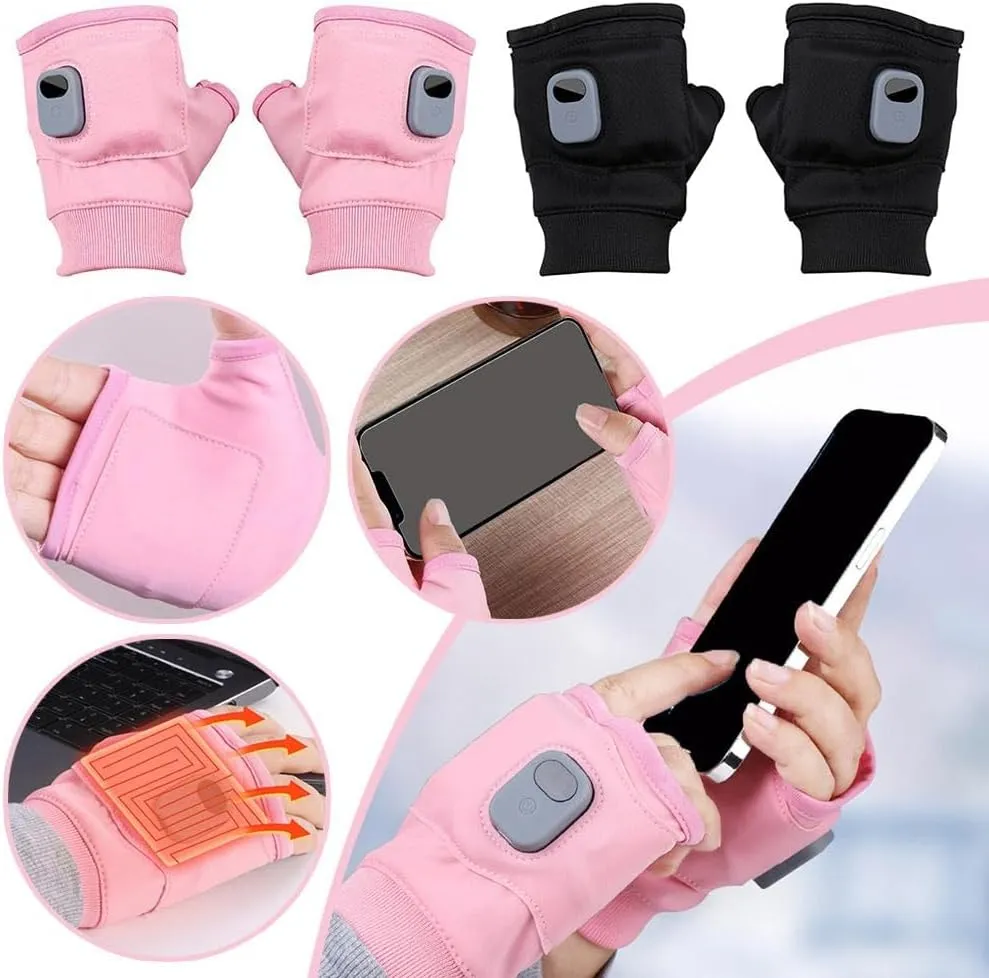 Portable Heating Gloves for Women, Smart Thermostatic Electric Heated Fingerless Gloves with Digital Display, Rechargeable Fingerless Heating Gloves for Work Cycling Skiing Outdoor Snow