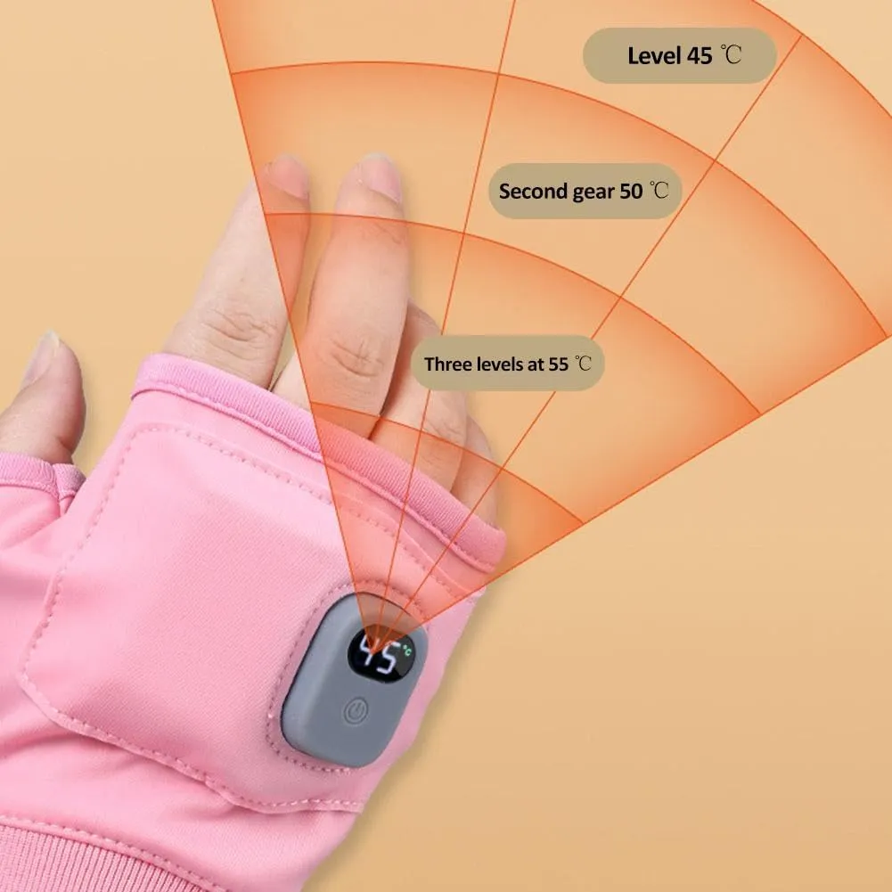 Portable Heating Gloves for Women, Smart Thermostatic Electric Heated Fingerless Gloves with Digital Display, Rechargeable Fingerless Heating Gloves for Work Cycling Skiing Outdoor Snow