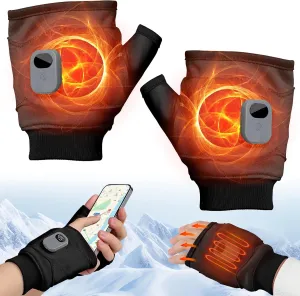 Portable Heating Gloves with Digital Display, Smart Thermostatic Heated Fingerless Gloves, Rechargeable Heating Gloves 3rd Gear Adjustable for Women and Man