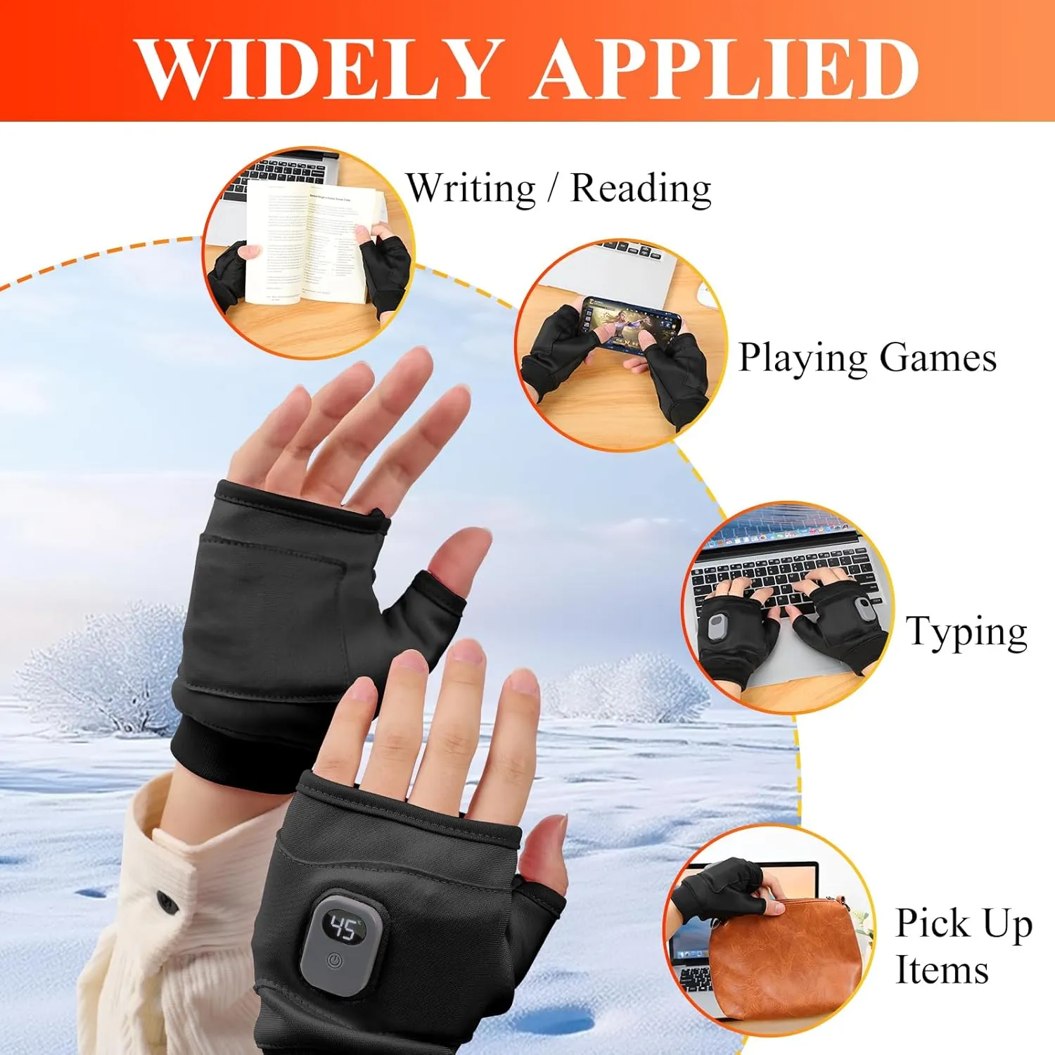 Portable Heating Gloves with Digital Display, Smart Thermostatic Heated Fingerless Gloves, Rechargeable Heating Gloves 3rd Gear Adjustable for Women and Man