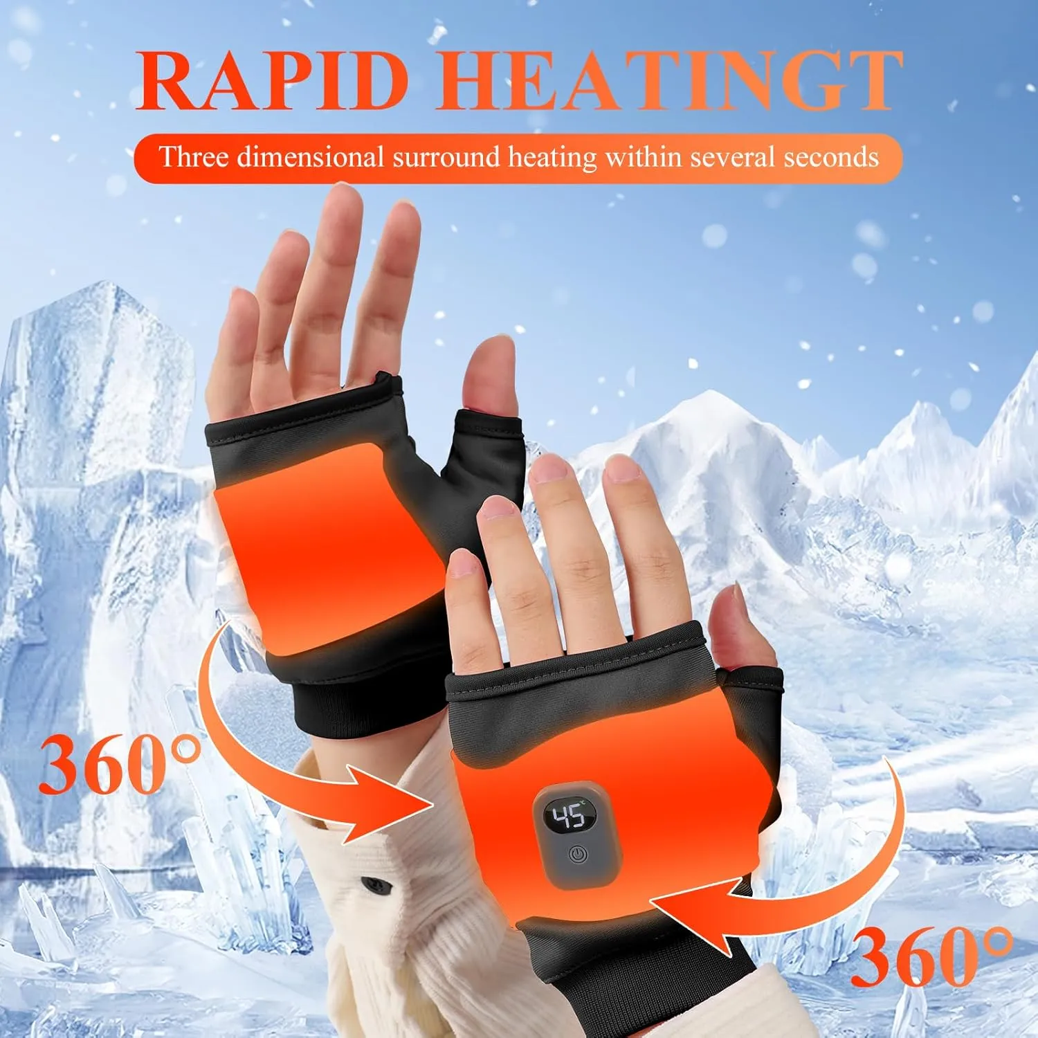 Portable Heating Gloves with Digital Display, Smart Thermostatic Heated Fingerless Gloves, Rechargeable Heating Gloves 3rd Gear Adjustable for Women and Man