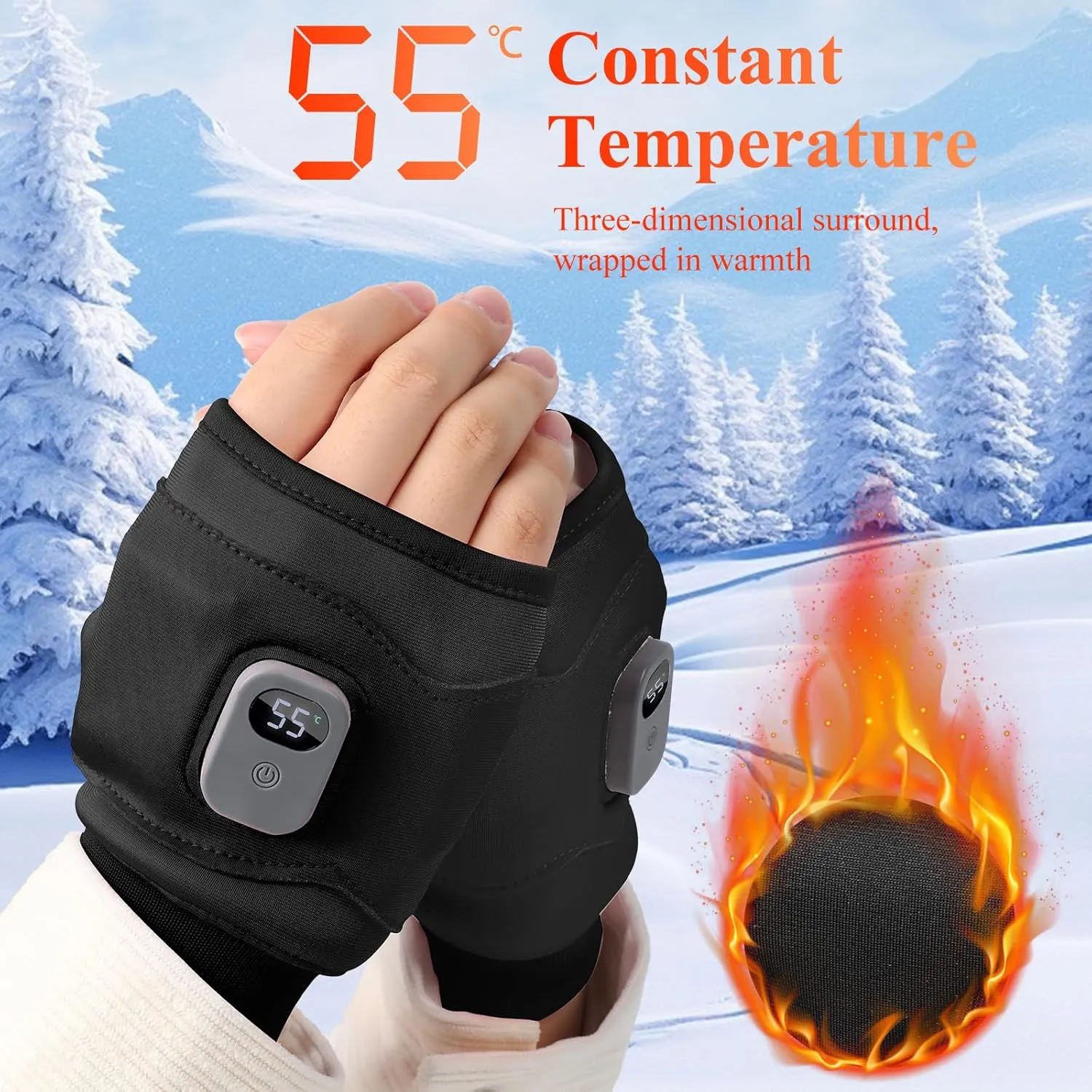 Portable Heating Gloves with Digital Display, Smart Thermostatic Heated Fingerless Gloves, Rechargeable Heating Gloves 3rd Gear Adjustable for Women and Man