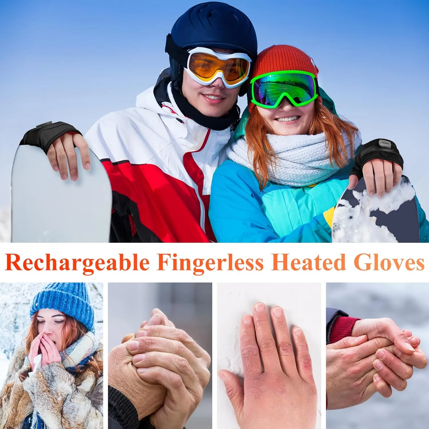 Portable Heating Gloves with Digital Display, Smart Thermostatic Heated Fingerless Gloves, Rechargeable Heating Gloves 3rd Gear Adjustable for Women and Man