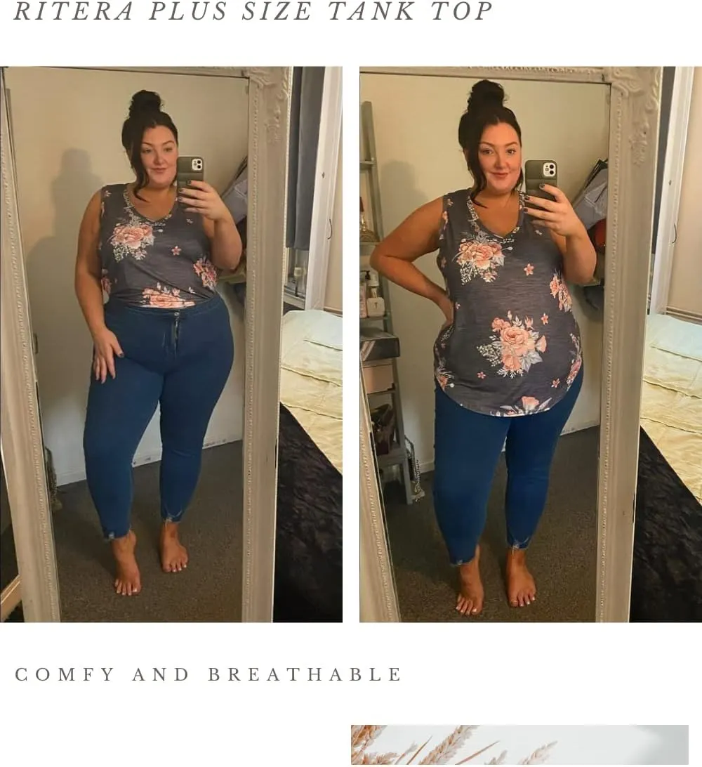 RITERA Plus Size Tank Tops for Women Sleeveless Shirt Casual V Neck Oversized Basic Tanks XL-5XL