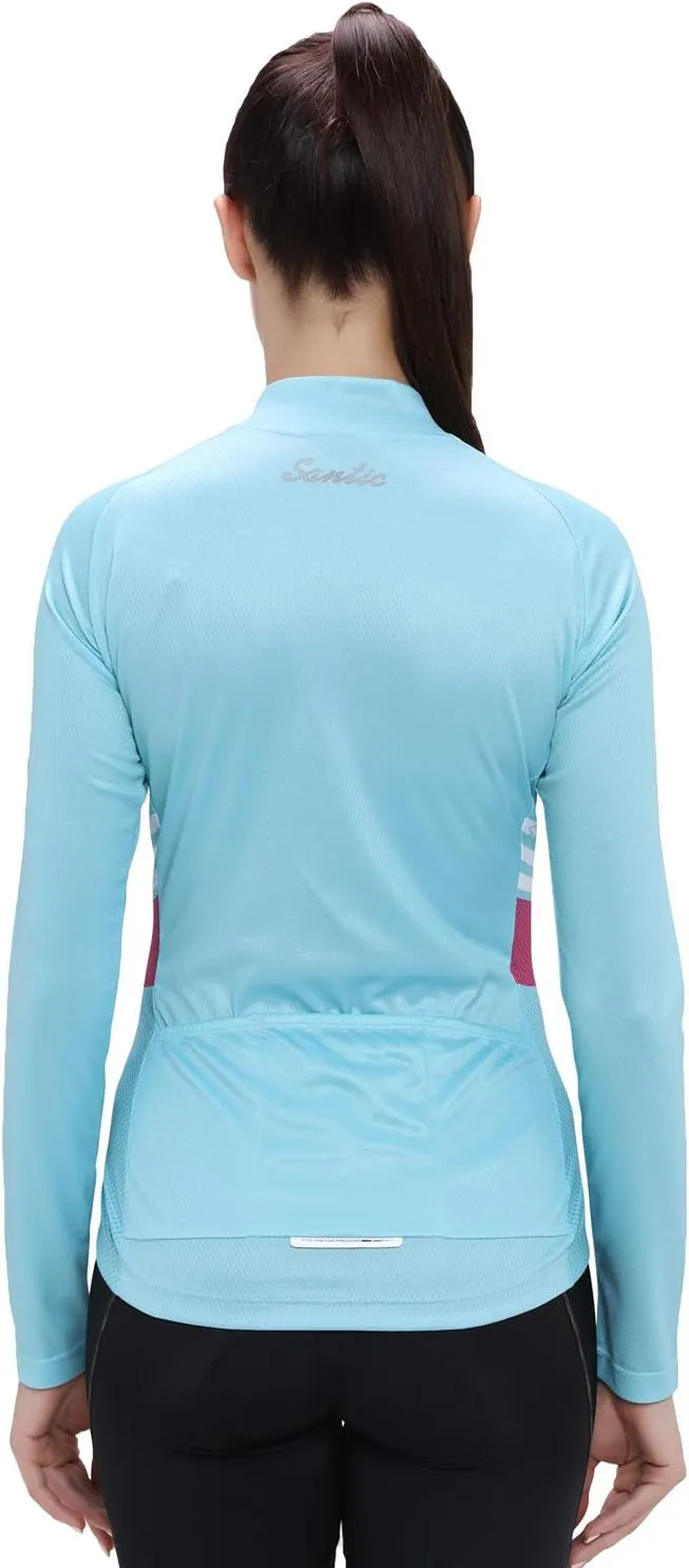 Santic Women's Cycling Jersey Long Sleeve Bike Jersey Biking Shirts Bicycle Tops with Three Pockets